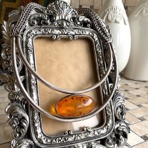 Vintage Sterling Silver and Amber Modern Necklace